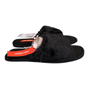 Joe Fresh Slippers Womens Size 6 Black Faux Fur Slide House Shoes Fuzzy Cozy